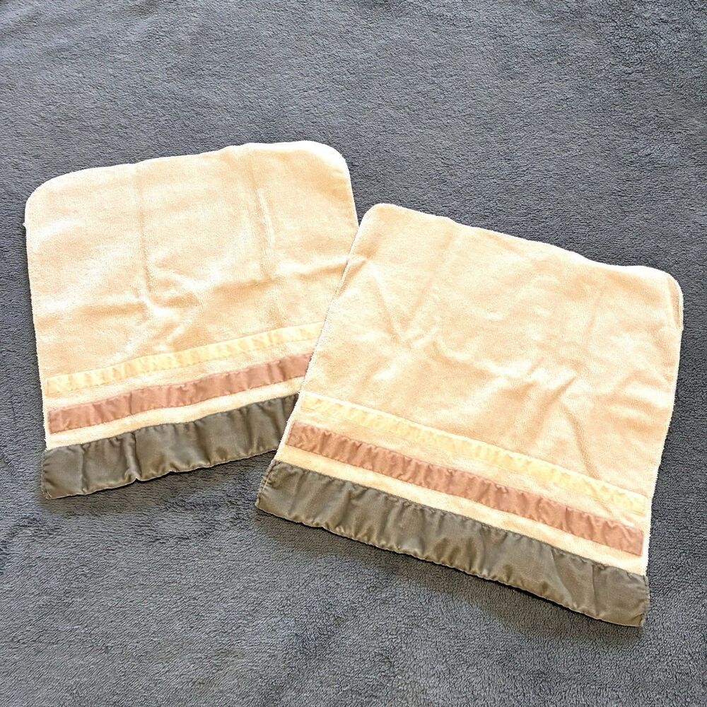 Vintage Fieldcrest Trousseau Luxury Set of 2 Washcloth Velvet Satin Trim 1960s